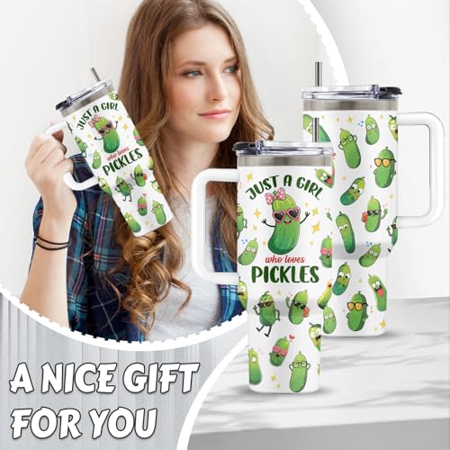 Pickle 40oz Tumbler, with Handle Straw, Stainless Steel Sport Cup - color: Pickle