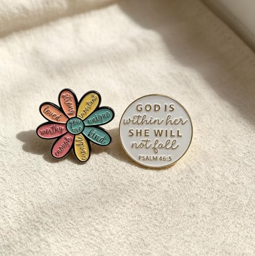 2pcs Inspiration Enamel Pins Christian Badge Flower Brooch Gift for Women