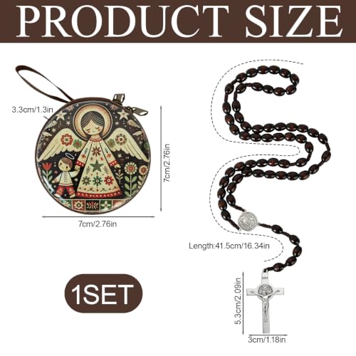 Wooden Catholic Rosary Beads, Rosarios Catolicos with Decorative Prayer Box - color: Brown (11)