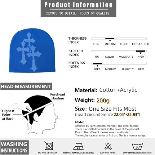 Fashion Knit Beanie with Cross Pattern Y2K Unisex Soft Jacquard Cap Popular Hip-Hop Cool Street Outdoor Sports Earflap Hat - color: Blue