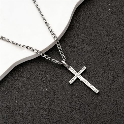 Rustic Silver Gold Cross Pendant Necklace for Women Men 18K Gold Vintage Silver Plated Cross Pendant Minimalist Catholic Jewelry - color: silver