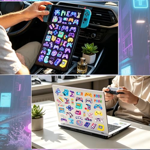 50Pcs Neon Game Water Bottle Stickers for Kids, Neon Video Gaming Sticker for Water Bottle, Vinyl Waterproof Laptop Decals for Gamers Teens Adults Sticker Pack - color: Non-luminescent-488kscp