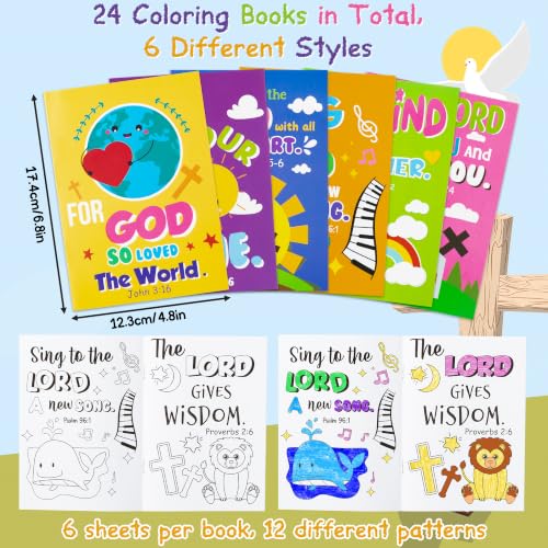 24 Sets Bible Coloring Books with Stacking Crayons for Gift