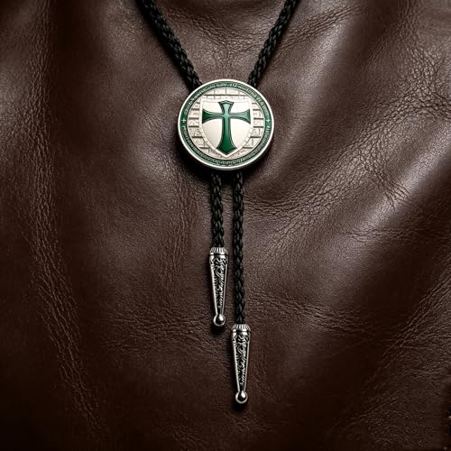 Fashionable Cross Bolo Tie Multi-Color Cross Shield Necktie - color: Green