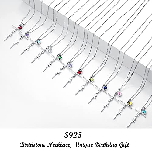 PRAYMOS Faith Cross Necklace for Women 925 Sterling Silver Pendant Necklace With Birthstone Initial Christian Religious Confirmation Baptism Mothers Day Gifts - color: 2-Silver September(Sapphire)