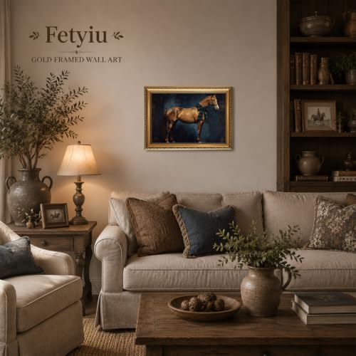 Fetyiu Gold Framed Wall Art Horse Wall Decor Pictures Vintage 16x24in - color: Horse, size: 24"L x 16"W