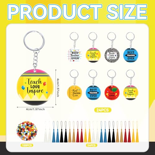 Cinrobiye 24 Set Back to School Keychain Craft Kit, DIY Classroom Activity Bead Keychains with Tassels, First Day of School Student Craft & Icebreaker Group Activity Set - style: Teacher