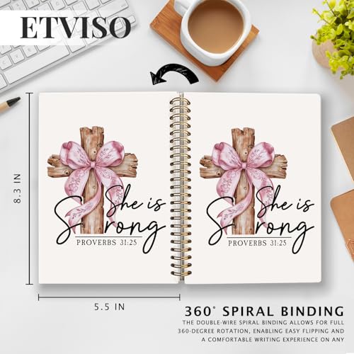 ETVISO Pink Coquette Bow Spiral Bible Notebook for Note Taking, Proverbs 31:25 Christian Gifts for Women Girls, Bible Study Supplies Journal, Cute Preppy Aesthetic Hardcover Spiral Notebooks 5.5 x 8.3 - color: 01-Bible(Proverbs 31:25)