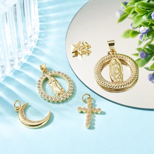 Elecrelive 5Pcs Virgin Mary Pendants 18K Gold Plated Cross Crystal Charms Rosary Centerpiece for Miraculous Medal Necklace Rosary Making Supplies - color: Golden, 5 Styles