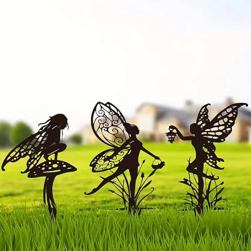 6-Piece Decorative Garden StakesïŒGarden Decoration, Metal Flower FairyïŒFairy Garden Decor - color: A-blackfairy Group