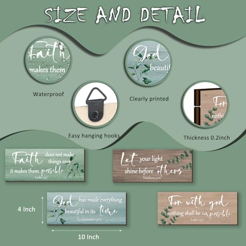 4 Pieces Christian Bible Verses Wall Decor Wooden Religious Art Green Sage Bathroom Decor Religious Gifts for Women Office Home Bedroom Bathroom Living Room(Fresh 10x4 Inches) - color: Fresh