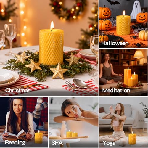 Beeswax Pillar Candles,Non-Toxic Honeycomb Bees Wax Candle for Home,Yellow - color: 2.8x4in, size: 3pcs