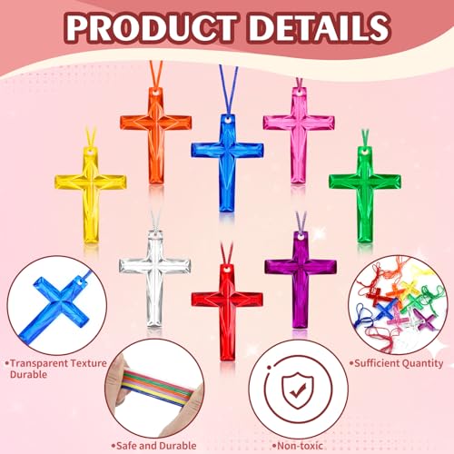 104 Pack Crystal Cross Necklaces Bulk, VBS Prizes, Christian Party Favors - color: 104-Multi
