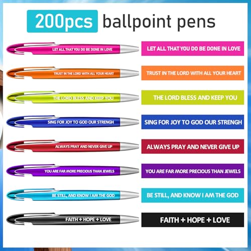 Lincia 200 Pcs Bible Verse Ballpoint Pens Bulk, Medium Point, Black Ink - style: Bible Verse