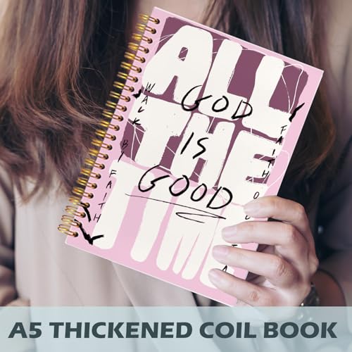 Yhtrg Pink Christian Spiral Notebooks, God Is Good All the Time Bible Journal Notebook, Bible Jesus Notebook for Note Taking, Christian Gifts for Women Men, 5.5x8.3 Inch - color: god4