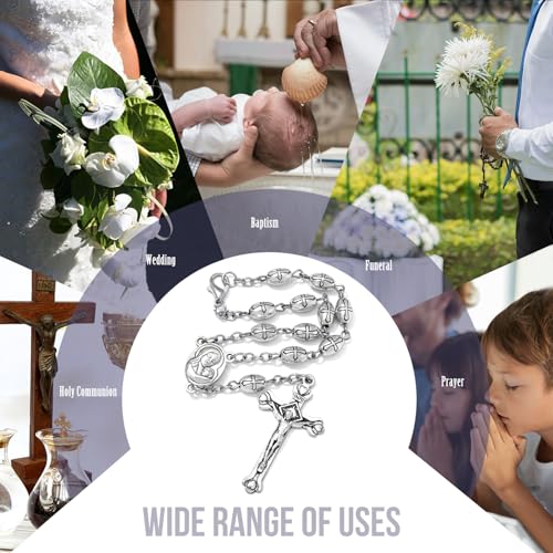 KOMI 2 PCS One Decade Catholic Rosary for Car or Truck Rearview Mirror, Auto Metal Beads Rosary with Mary Medal and Crucifix Cross, Auto Hanging Accessory with Clasp - size: 2 pieces Metal