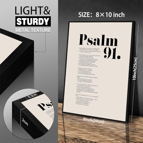 Bible Verses Psalm 91 Wall Art Christian Positive Quote Scripture Posters 08x10 inch Black Framed Modern Inspirational Affirmation Canvas Prints for Church Wall Decor - color: Black, size: 10.2"L x 8.2"W