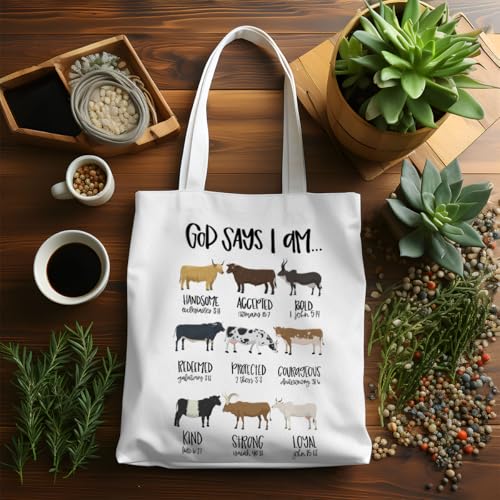 VICBOU Bible Verse Canvas Tote Bag, Inspirational Religious Christian Gifts for Women Men Canvas Tote Reusable Grocery Bags - color: Godsays08
