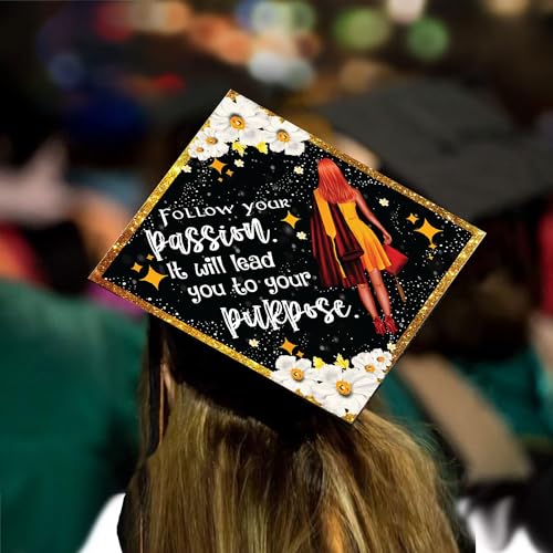 Tassel Toppers Woman Custom Graduation Cap, Graduation Cap Topper & Design - color: Black - Passion and Purpose