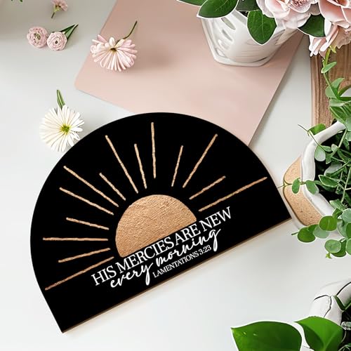 MOTERMATE Christian His Mercies are New Every Morning Sign Decor, Christian Sun Bible Verses Front Porch Door Decor, Religious Christian Scripture Wall Hanging Decor Art for Prayer Room, 8x10 Inch