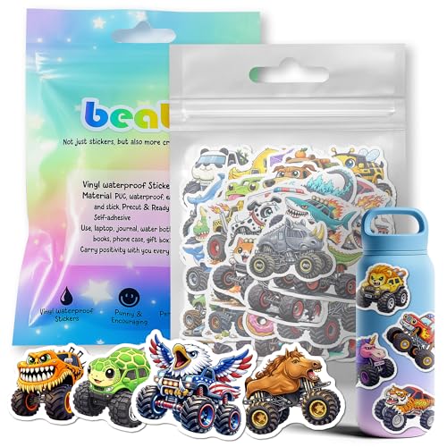 BEATRI Monster Truck Stickers 50Pcs Waterproof Vinyl Truck Animals Decor - color: Monster Truck Stickers