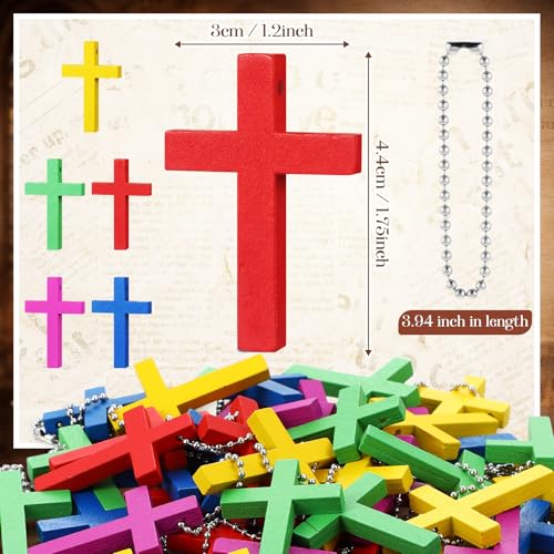 Hicarer Wooden Cross Keychain Bulk Christian - color: Mixed Bright Color