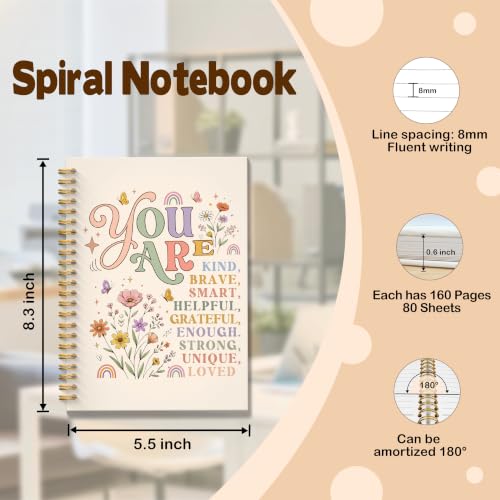 JMICTUB Boho Floral Motivational Spiral Notebook 5.5x8.3, You Are Kind Positive Affirmations Hardcover Lined Journal for Kids - color: Spiral notebook-16