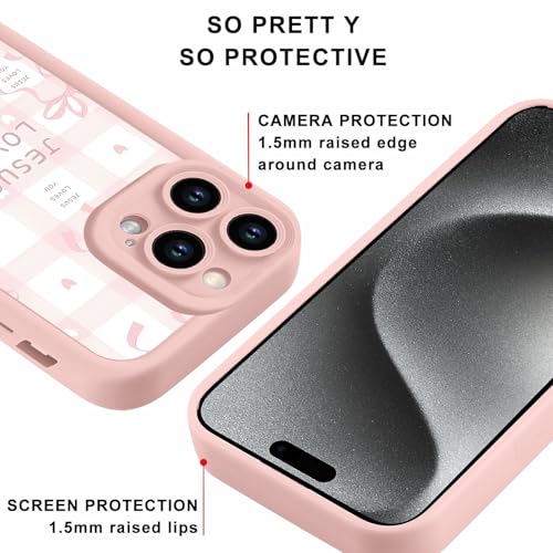 Cute Bow Phone Case for iPhone 15 PRO 6,1", Aesthetic Jesus Bible Verses Pink Ribbon Bowknot Pattern for Women Girls, Soft Silicone Protective Shockproof Phone Cover, Girly - color: Girly, size: for iPhone 15 PRO