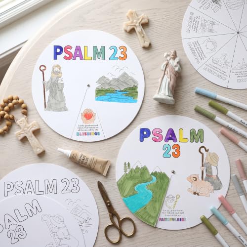 Glenmal 24 Pack Psalm 23 Prayer Wheel Coloring Craft Kits, 9" DIY - style: Psalm 23