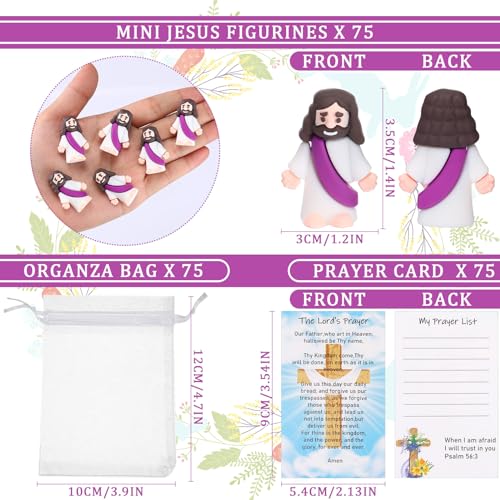 Barydat 75 Set Purple Mini Jesus Figures with Prayer Cards and Organza Bags - color: Purple