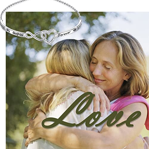 YinShan 925 Sterling Silver Heart Infinity Inspirational Bracelet Engraved Always My Sister/Daughter, Forever My Friend Adjustable Sisters Bracelets Friendship Jewelry for Women - style: heart&infinity:Always My Daughter, Forever My Friend