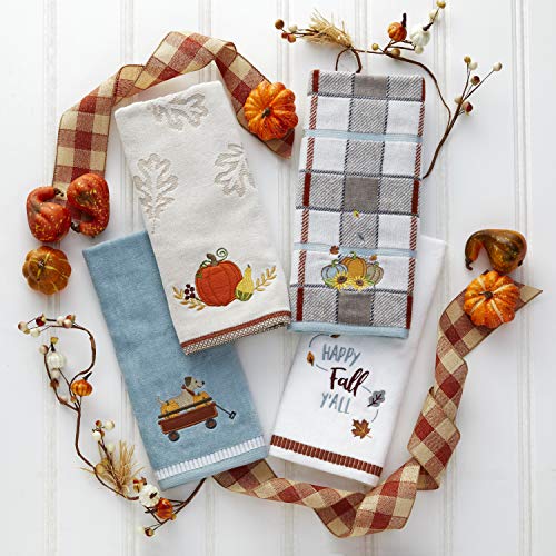 SKL Home Fall/Harvest/Autumn Happy Fall Y'all Hand Towel Set for Bath/Kitchen/Bar & Gift, 16" x 25", White 2 Count