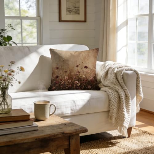 Vintage Wildflower Meadow Pillow Cover 18x18, Cottagecore Decor - color: 21color