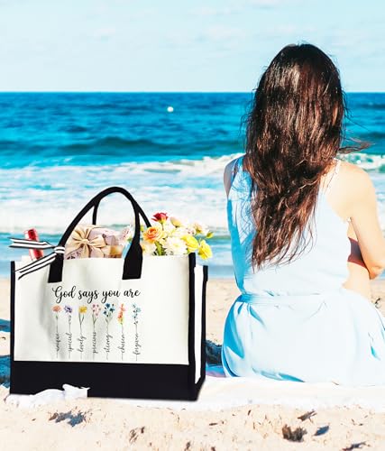 Aesthetic Canvas Tote Bag for Women Girls, Large Tote Bag for Friends Colleagues Leader Manager, 17 x 11.8 x 7 inches - color: God