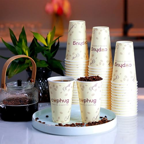 16oz Disposable Coffee Cups with Lids, Kraft Sleeves & Straws, 100 Pack Black Paper Hot Drink Cups - color: Yellow, size: 16oz-100Pack