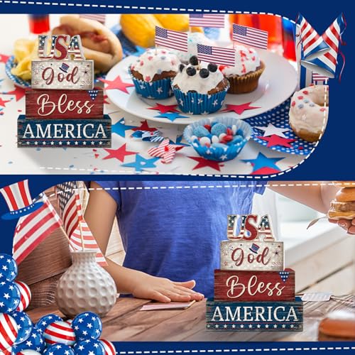 Britimes Tiered Tray Decor Set, 4 Pack, Wooden, Patriotic 4th - style: Independence Day USA