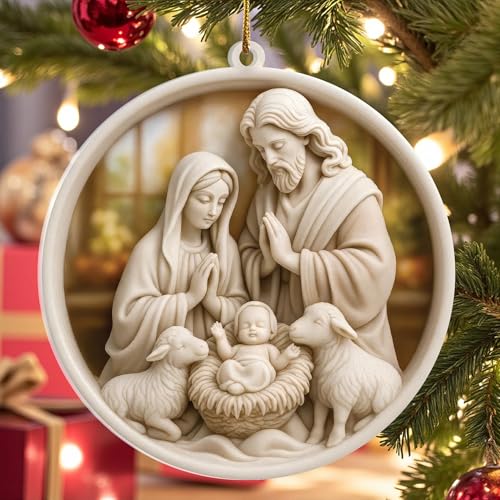 Christmas in July Decorations, Nativity Car Mirror Ornament, Holy Family Manger Scene Hanging Ornament, Christian Christmas Tree Ornament, Birth of Jesus Décor, Early Ideas - color: Nativity 3d