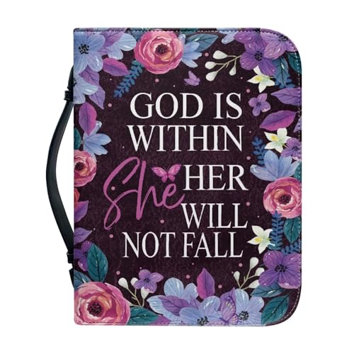 Gods Letter Flowers Bible Cover for Women - PU Leather Case with Handle, Waterproof Protector, Lightweight Tote Bag for Men, Large Size - color: Gods Letter Flowers, size: 2XL