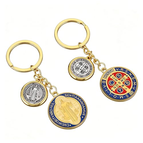 St. Benedict Medal Enamel Keychain, Catholic Religious Amulet Charm, Car Backpack Key Ring, First Communion Confirmation Faith Gift