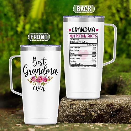 SANDJEST Grandma Tumbler with Handle 20oz Stainless Steel Insulated Tumblers Coffee Travel Mug Nana Cup Best Grandma Gift for Grandmother Grandmom Mimi Grandmas Gift for Birthday Christmas - color: Grandma 2