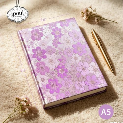 Purple Notebook, Floral Journal, A5, Ruled, Journal for Teen Girls, Writing Notebook, Hardcover, Lay-flat, Pretty Girls Diary, School Supplies, Cherry Blossom Flowers - color: Cherry Blossom Purple