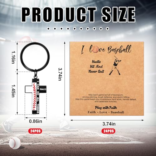 Quelay 24 Sets Football Baseball Softball Keychains, Gift for Teen - style: Baseball