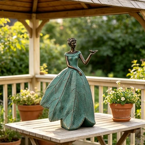 Guichifun Fairy Statue Leaf Angel Girls with Dragonfly 7.4 x 5.25 x 12 Inch - color: Green-dragonfly, size: Large