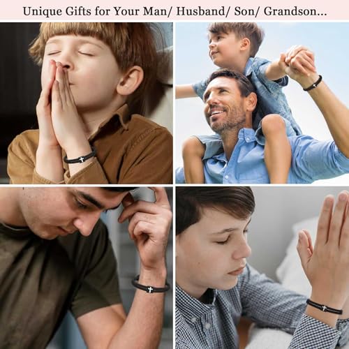 Black Cross Bracelet for Men Boys Birthday Easter Valentines Baptism Confirmation Graduation Christmas Gifts - style: Boys