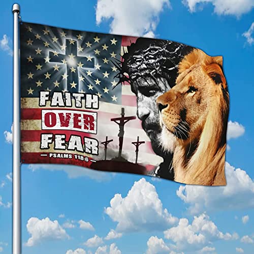 Fyon One Nation Under God Christian Jesus American Cross Faith Over Fear Flag 3x5 Ft - UV Fade Resistant Double Sided and Double Stitched 150D Polyester Banner - color: Jesus Christian Cross Faith Over Fear