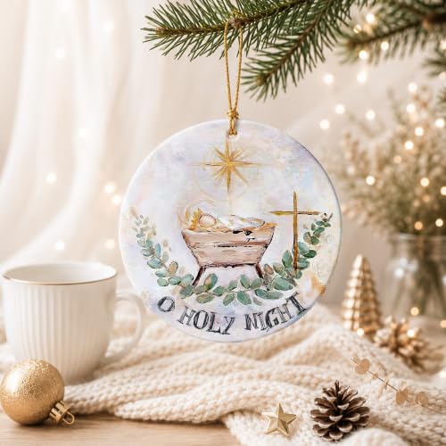 O Holy Night Nativity Ornament 2026 - Baby Jesus Manger Christian Ceramic Hanging Keepsake - Religious for Mom, Grandma, Daughter, Sister, Wife, Friend - color: O Holy Night