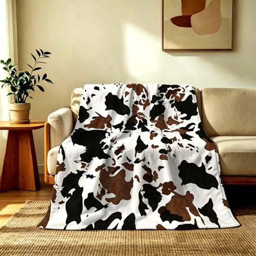 Cow Print Throw Blanket, Brown Western Decor Blanket, Soft Highland Cow Design Lightweight Animal Print Blanket for Couch Bed All Season, 60 x 80 Inch - color: Cow Print, size: 60*80IN