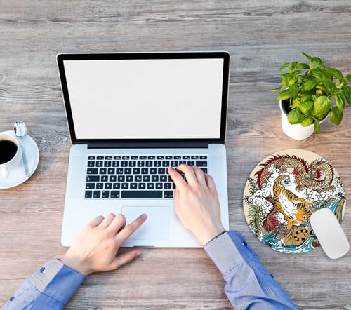 Mouse Pad, Chinese Dragon and Tiger Mouse Pads with Design, Round Washable Cloth Personalized Mouse Mat, Gaming Office Home Non-Slip Rubber Base Computer Mousepad 7.9×7.9×0.12 inches - color: Chinese Dragon and Tiger