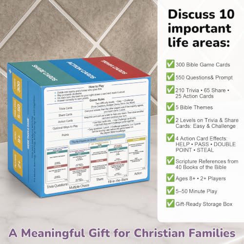 Yelakey Bible Trivia Card Game for Kids, Adults & Families, 550 Questions