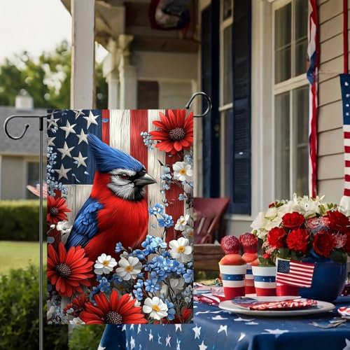4th of July Patriotic Garden Flag 12x18 Inch Double Sided Outside - color: Cardinal, size: 12x18 Inches